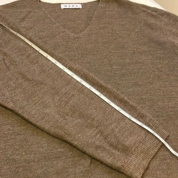 Wera Stockholm- Light Brown V Neck 3/4 Length Sleeve Soft Sweater- Size Small - Picture 6 of 7
